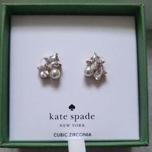 Kate Spade Gold Cubic Zirconia With Pearl Accent Earrings
